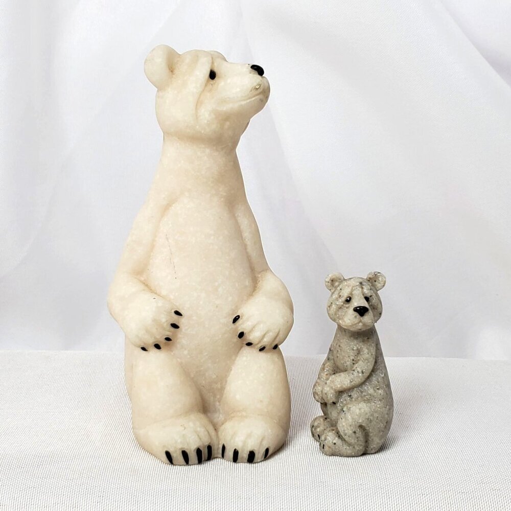 VTG Second Nature Design Quarry Critters Stone Polar Bear & Cub Figurines 2000